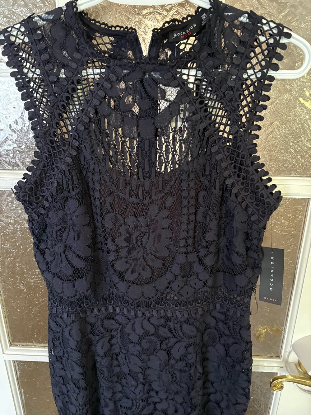 Occasion by Dex Navy Blue Lace Sleeveless Midi Dress - Picture 2 of 4